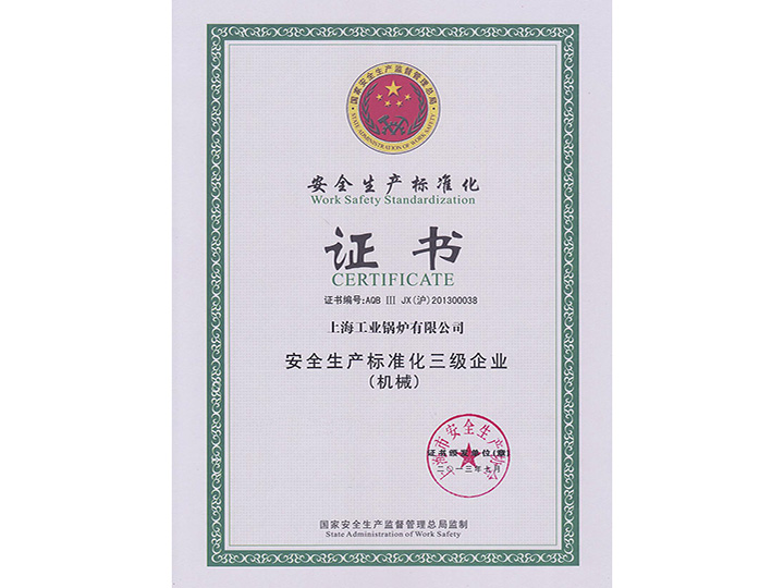 Safety production standardization certificate